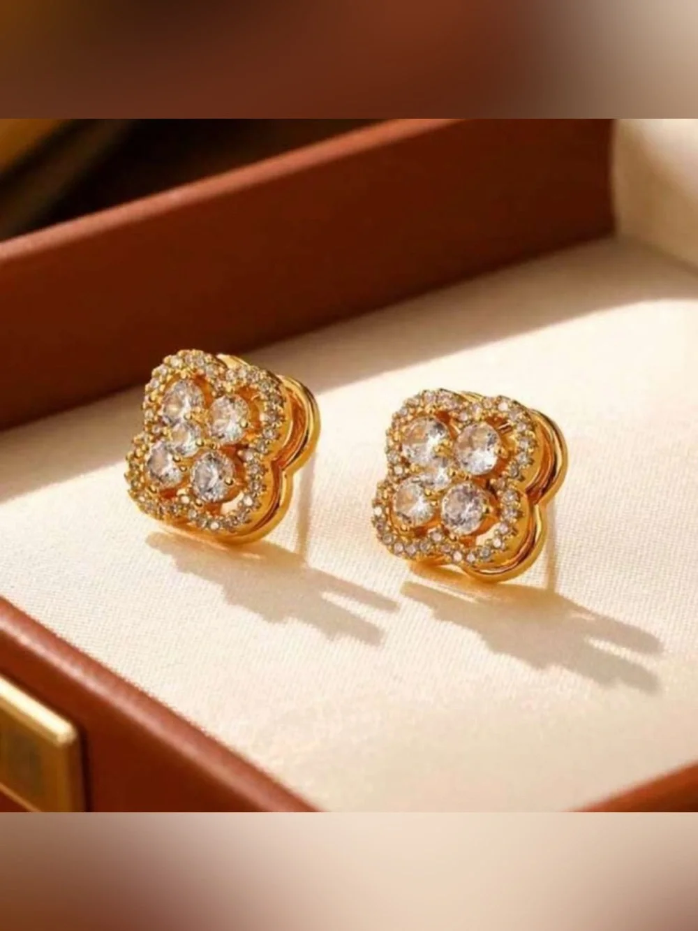 Gold Plated Stainless Steel Clover Stud Earrings Flower Earrings